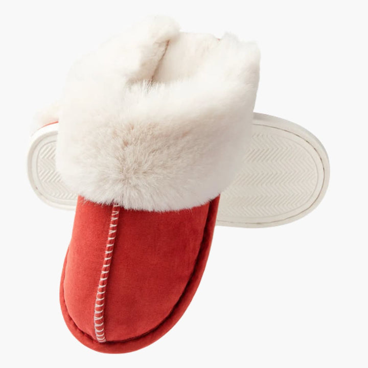 Damen Hausschuhe mit Plüschfutter und umgeschlagenem Kragen
