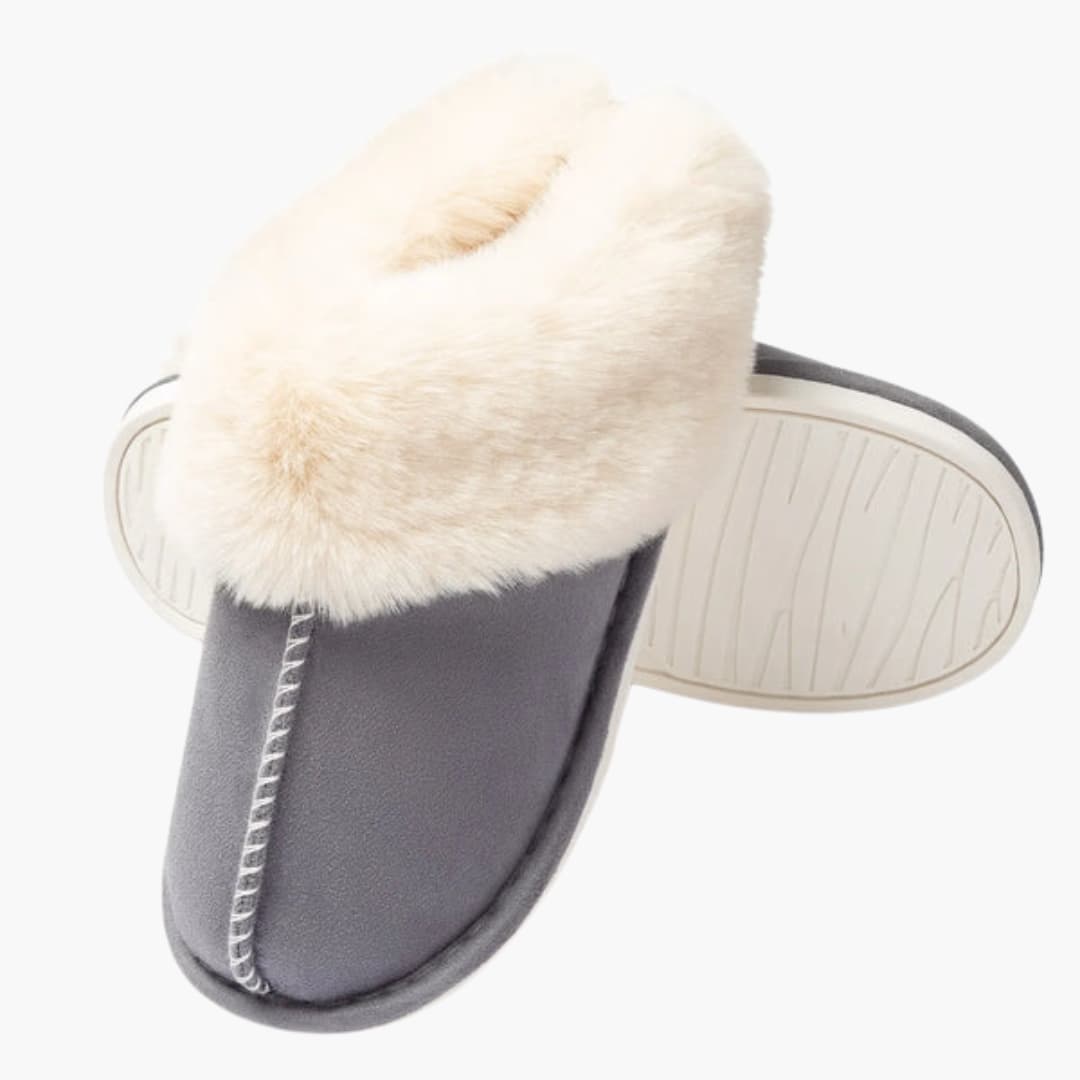 Damen Hausschuhe mit Plüschfutter und umgeschlagenem Kragen