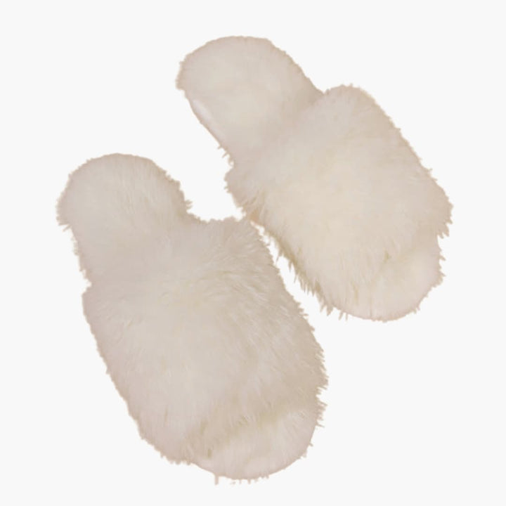 Damen Hausschuhe mit offener Spitze und Kunstfell