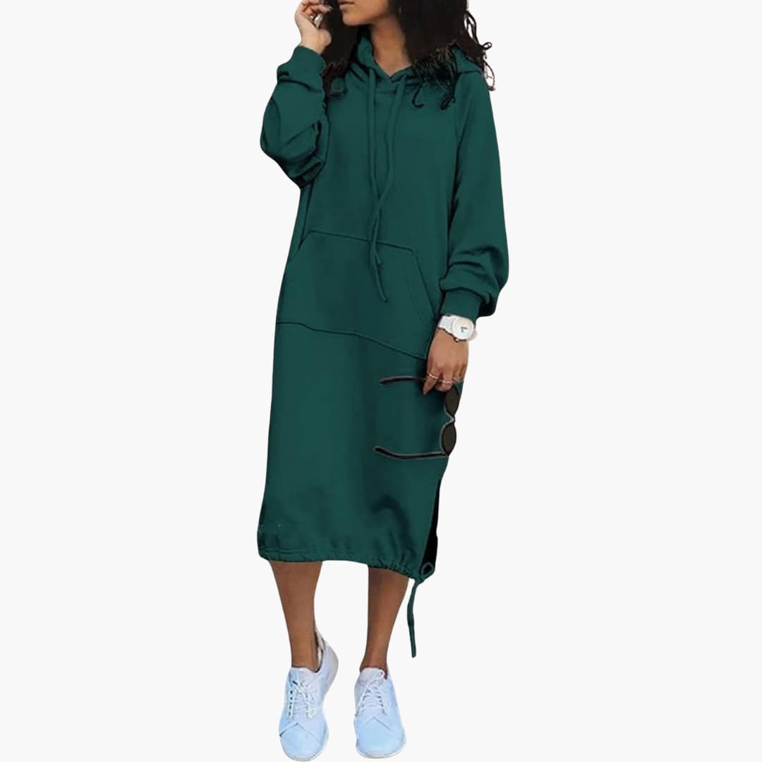 Damen Hoodie Kleid mit Kordelzugsaum und Kängurutasche