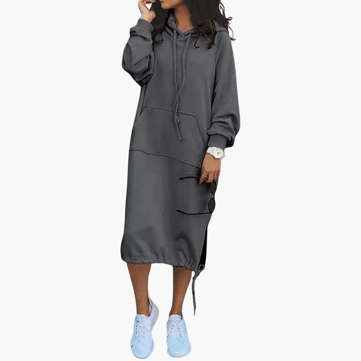 Damen Hoodie Kleid mit Kordelzugsaum und Kängurutasche