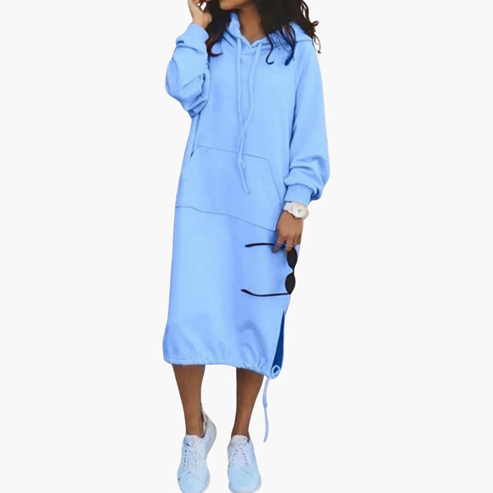Damen Hoodie Kleid mit Kordelzugsaum und Kängurutasche