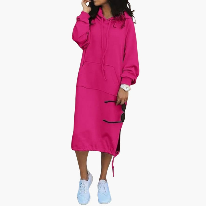 Damen Hoodie Kleid mit Kordelzugsaum und Kängurutasche
