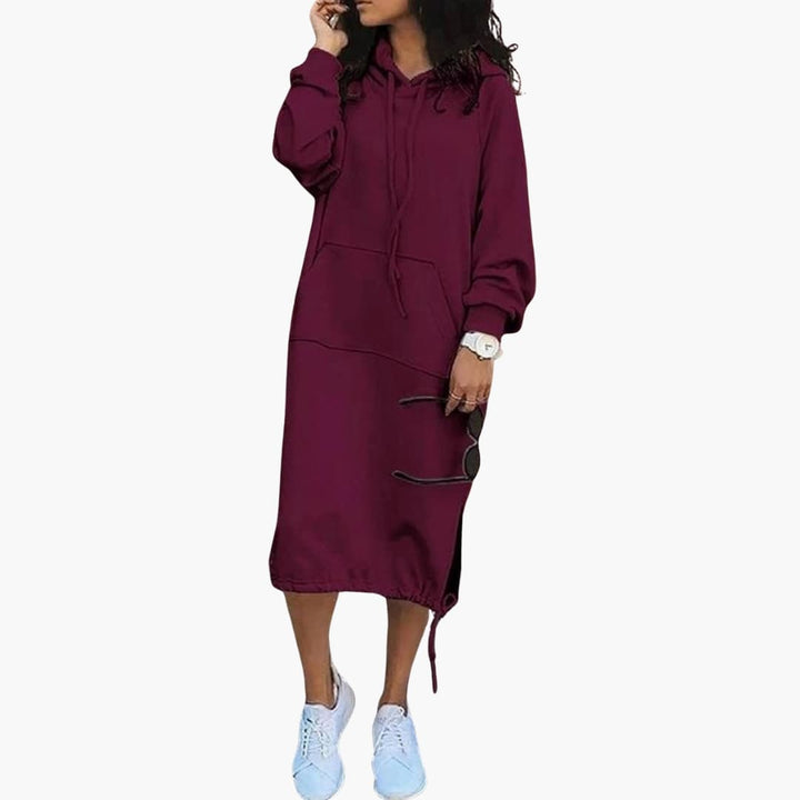 Damen Hoodie Kleid mit Kordelzugsaum und Kängurutasche