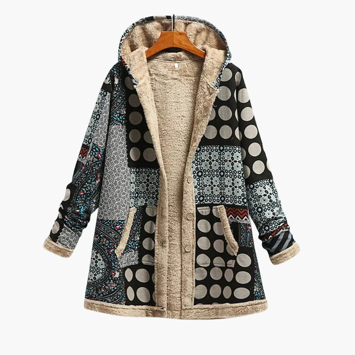 Damen Kapuzenjacke mit Knöpfen und Patchwork-Oberfläche