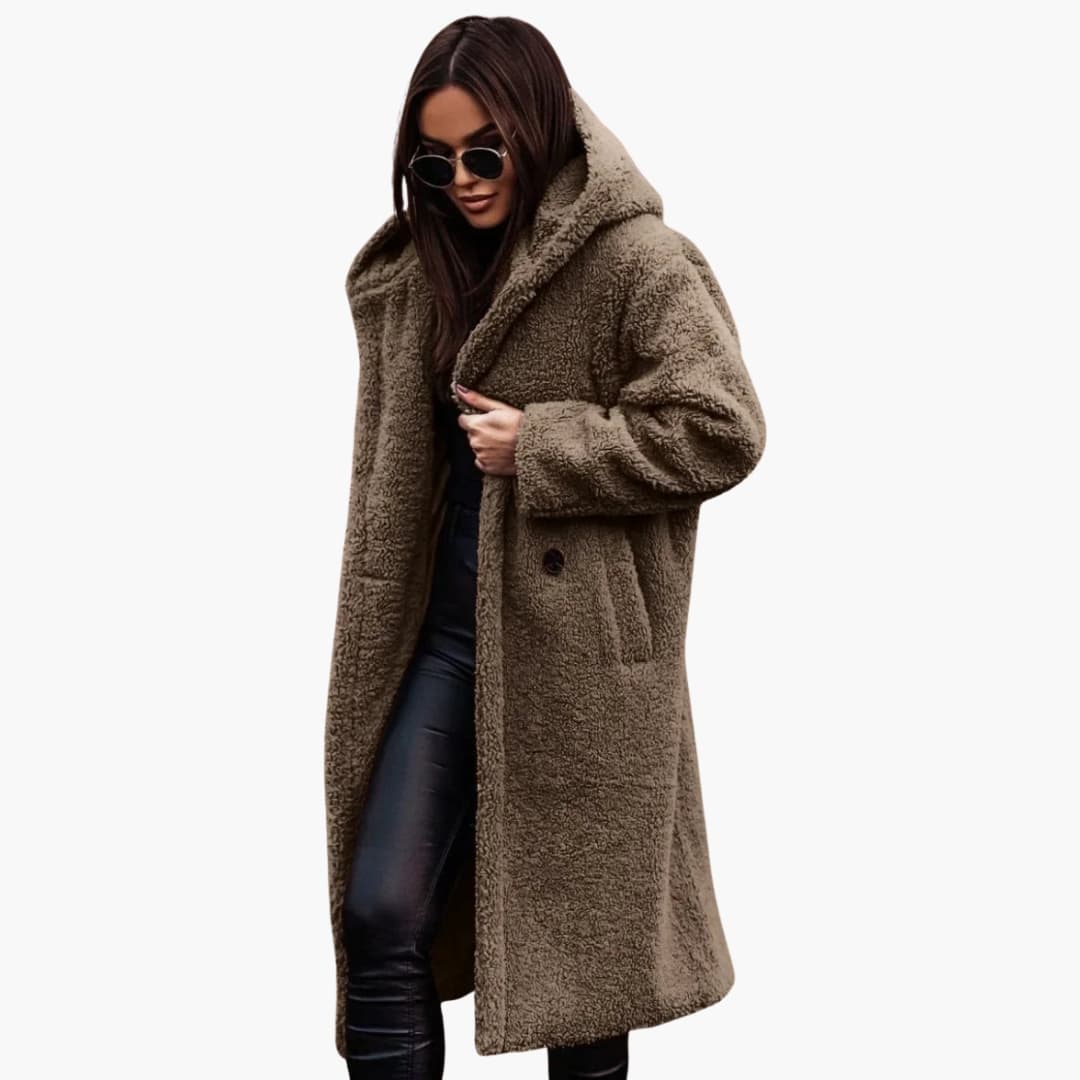 Damen Kapuzenmantels lang mit Seitentaschen