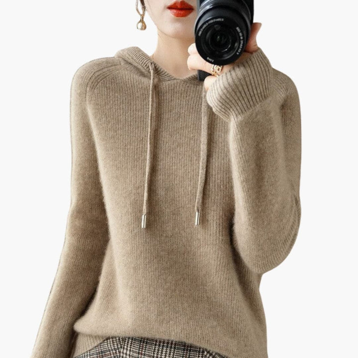 Damen Kapuzenpullover Strick mit Kapuze und langen Ärmeln