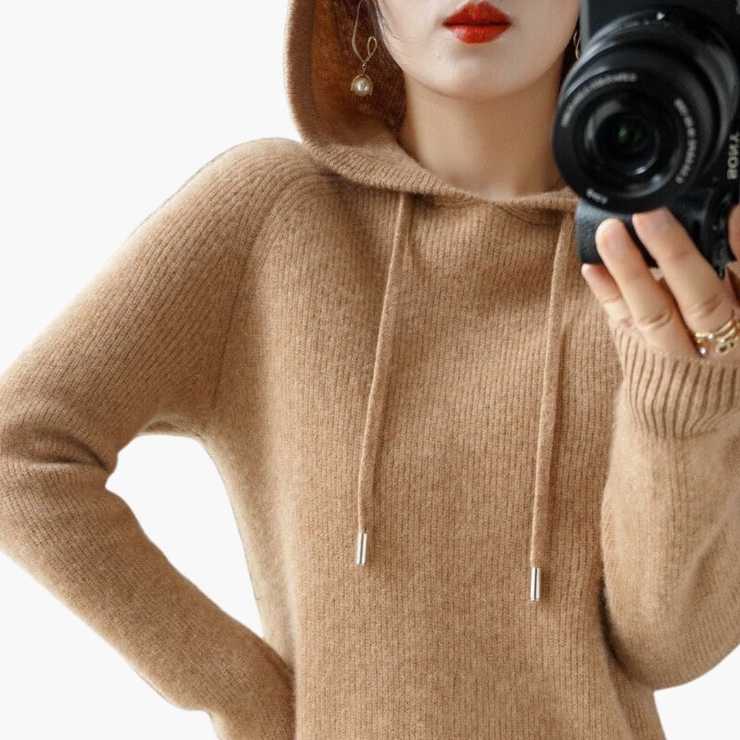 Damen Kapuzenpullover Strick mit Kapuze und langen Ärmeln