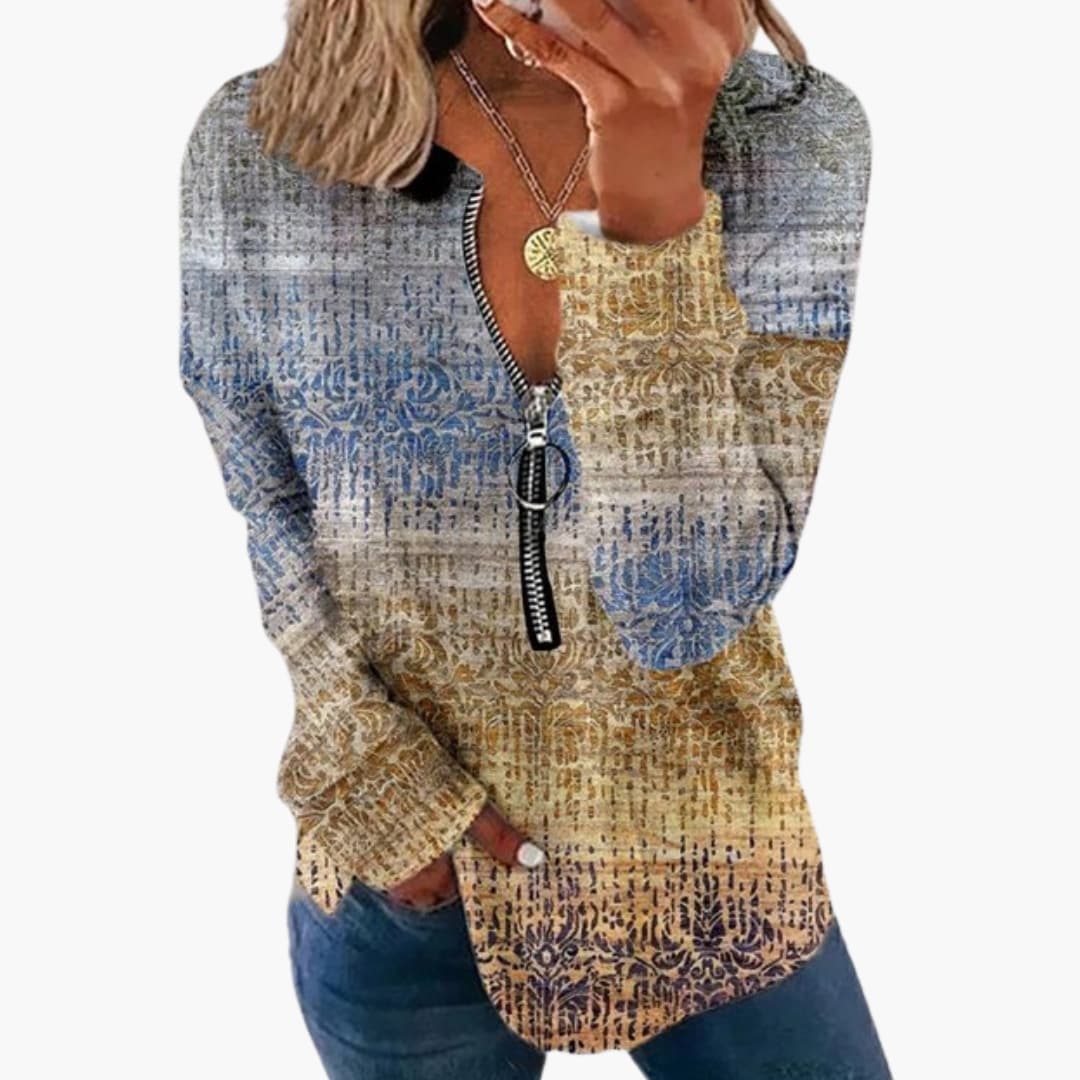 Damen Langarm Oberteil mit Vintage Muster