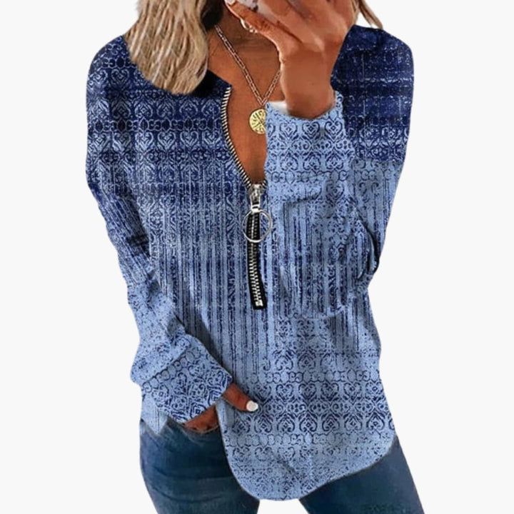 Damen Langarm Oberteil mit Vintage Muster