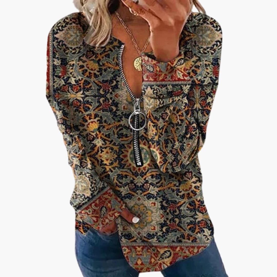 Damen Langarm Oberteil mit Vintage Muster