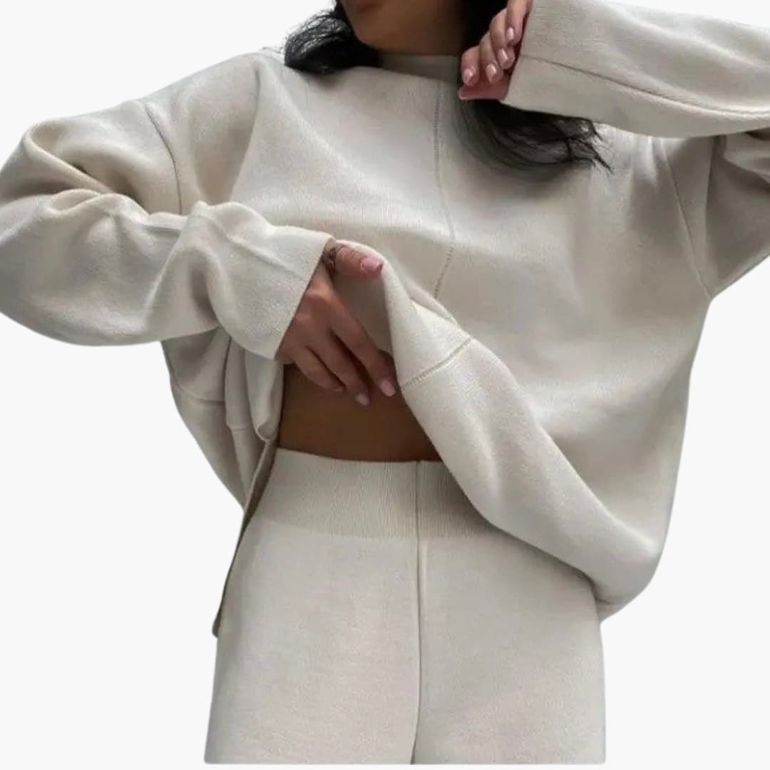 Damen Loungewear Set mit Pullover und weitem Bein Hosen