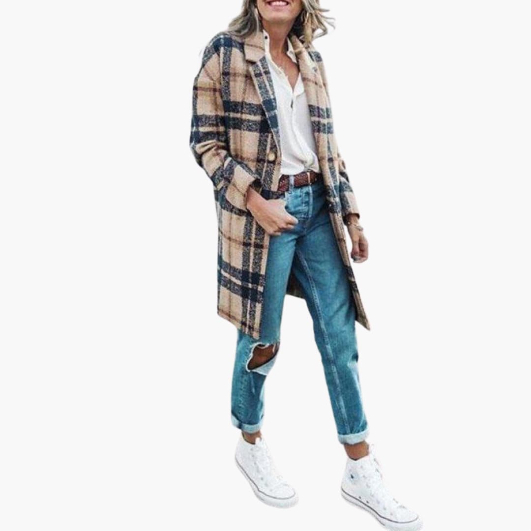 Damen Mantel lang mit Knopfverschluss