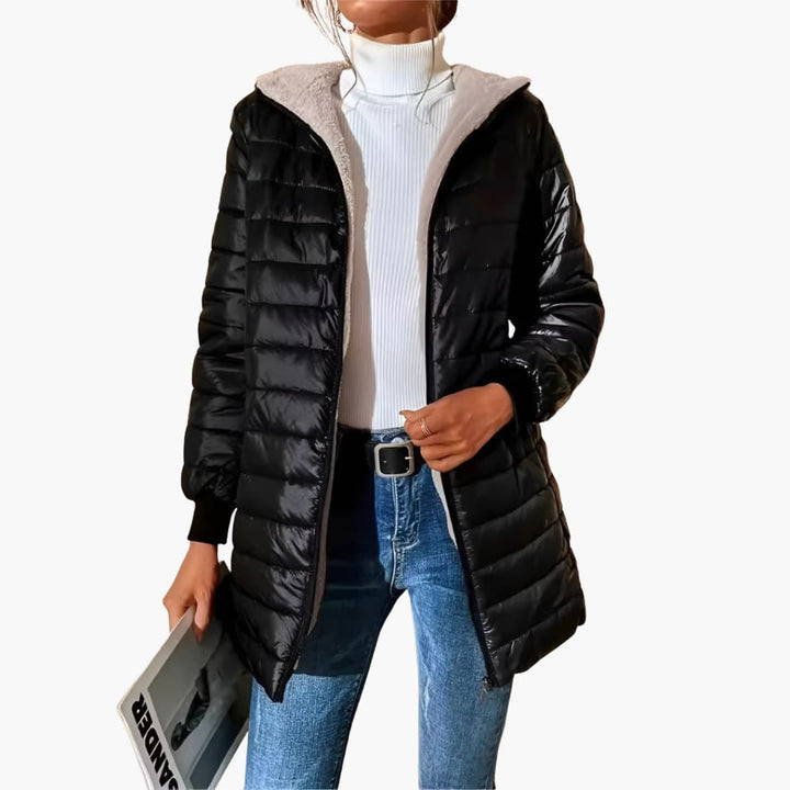 Damen Mantel mit Reißverschluss und Kapuze