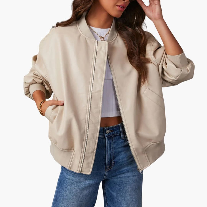 Damen Oversize Bomberjacke mit Reißverschluss und Rippdetails