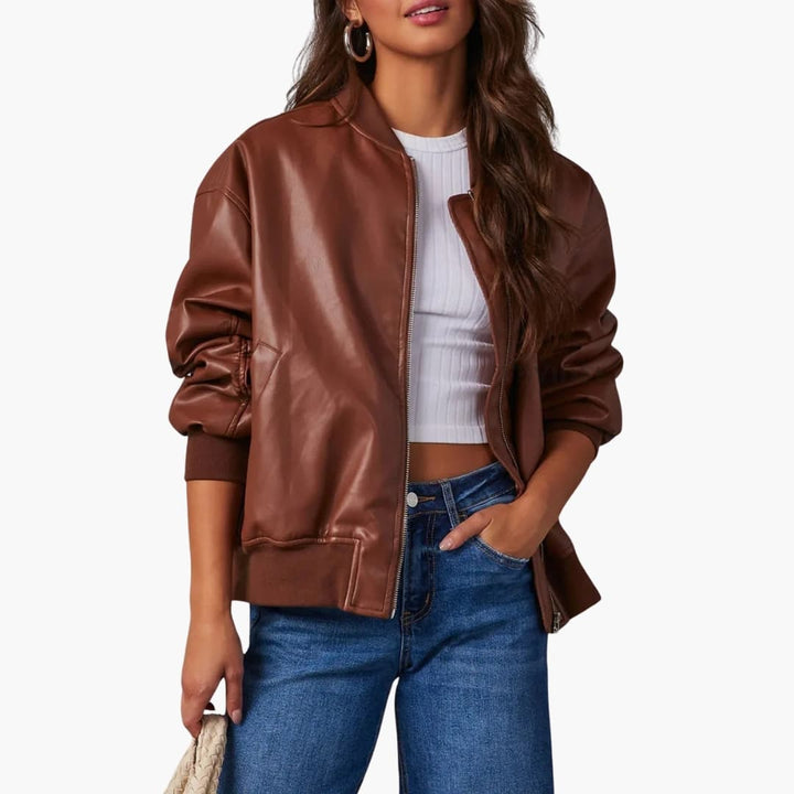 Damen Oversize Bomberjacke mit Reißverschluss und Rippdetails