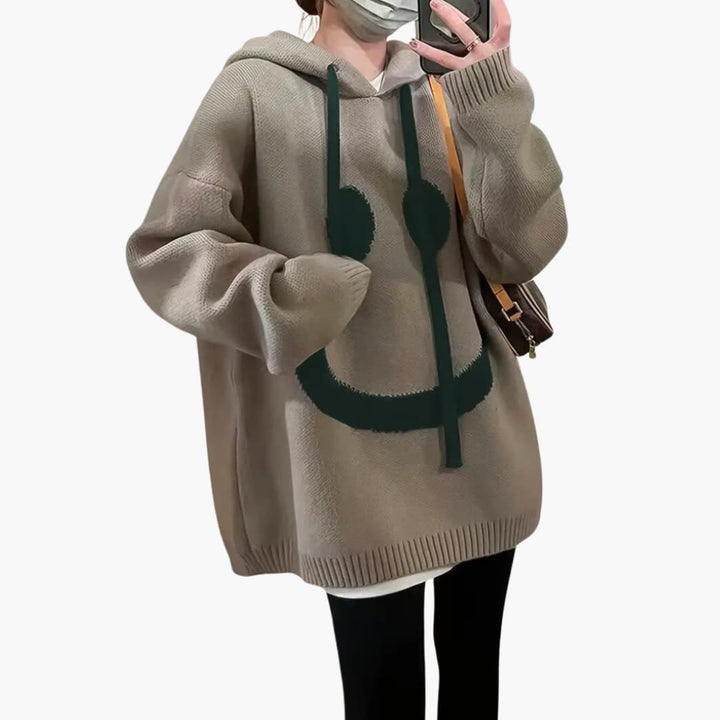 Damen Oversize Hoodie mit Smiley Print