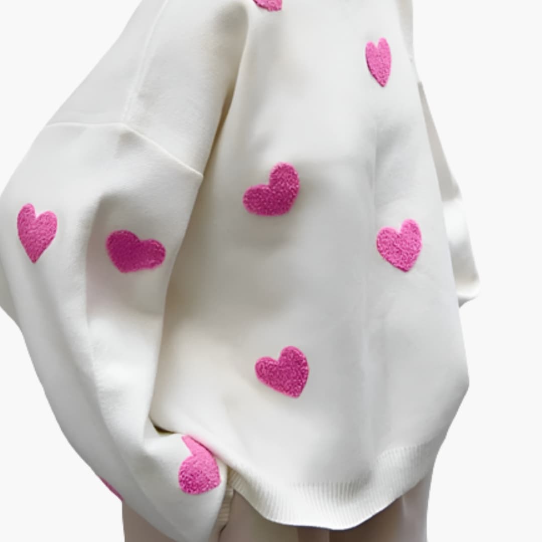 Damen Oversize Pullover mit Rundhalsausschnitt und Herzmuster