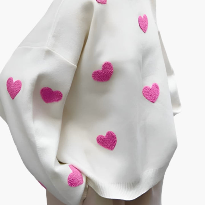 Damen Oversize Pullover mit Rundhalsausschnitt und Herzmuster