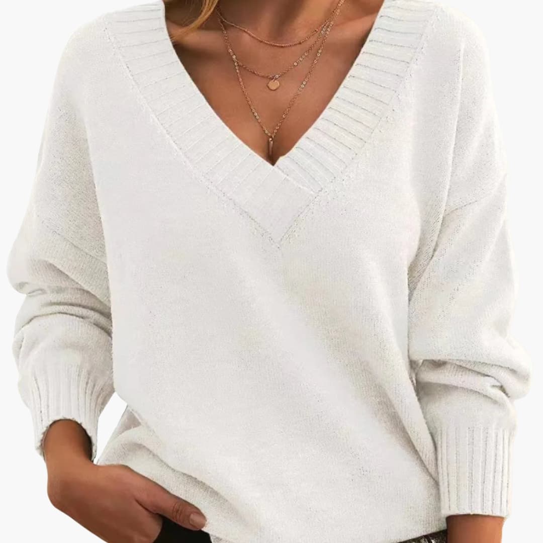 Damen Oversize Pullover mit V Ausschnitt