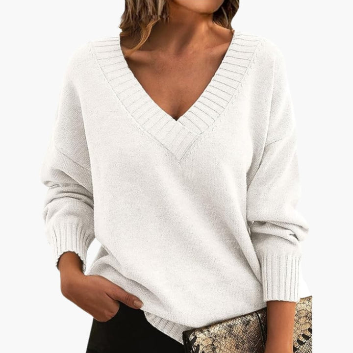 Damen Oversize Pullover mit V Ausschnitt