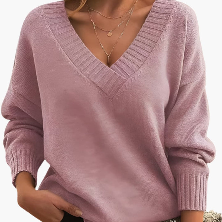 Damen Oversize Pullover mit V Ausschnitt