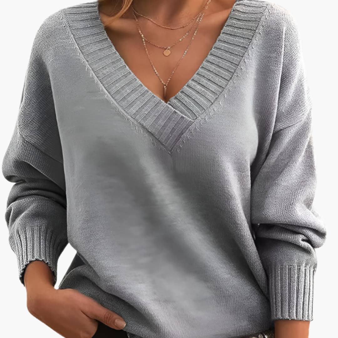 Damen Oversize Pullover mit V Ausschnitt