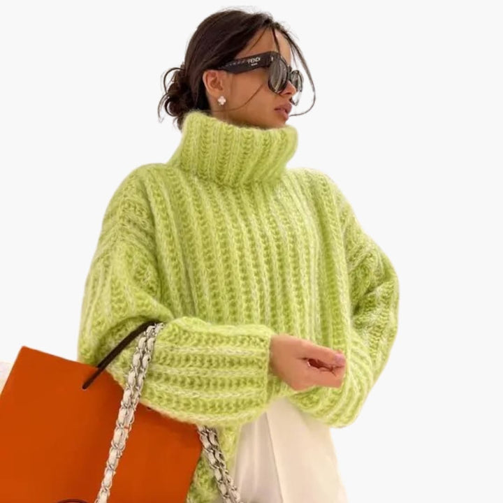 Damen Oversize Strickpullover mit Rollkragen