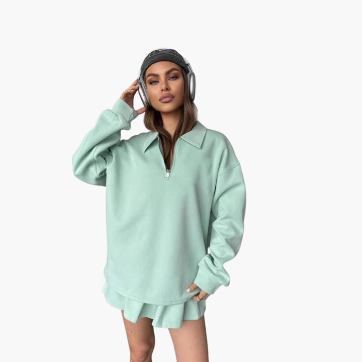 Damen Pullover mit Halbzipp und Faltenrock