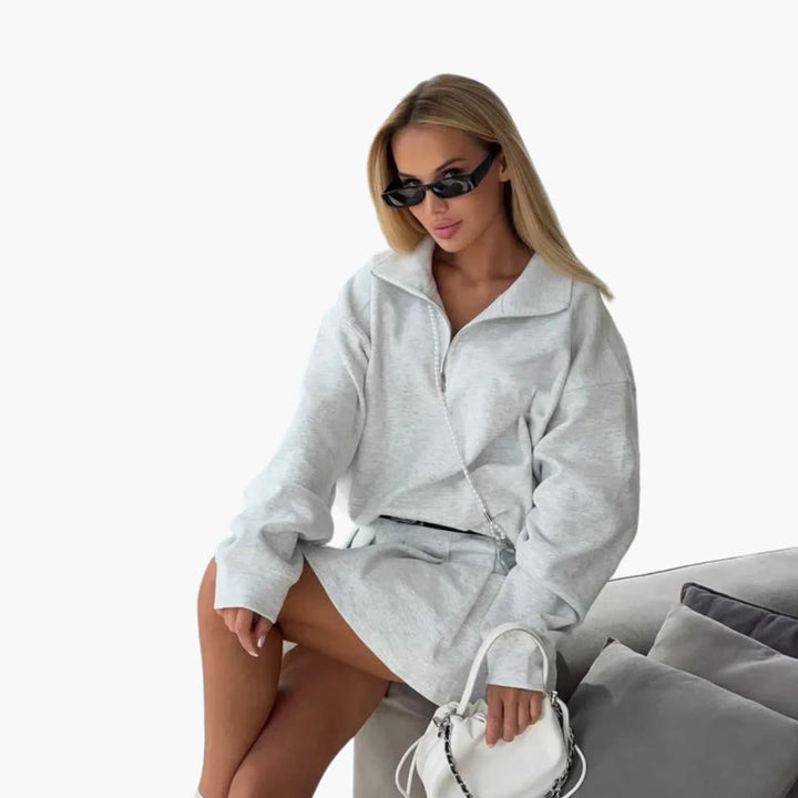 Damen Pullover mit Halbzipp und Faltenrock