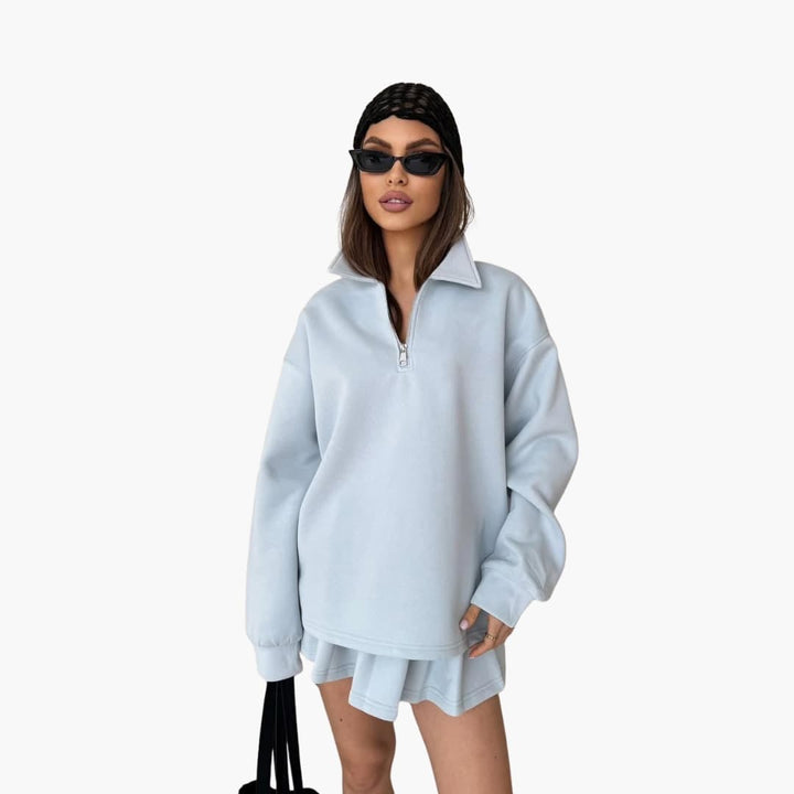 Damen Pullover mit Halbzipp und Faltenrock