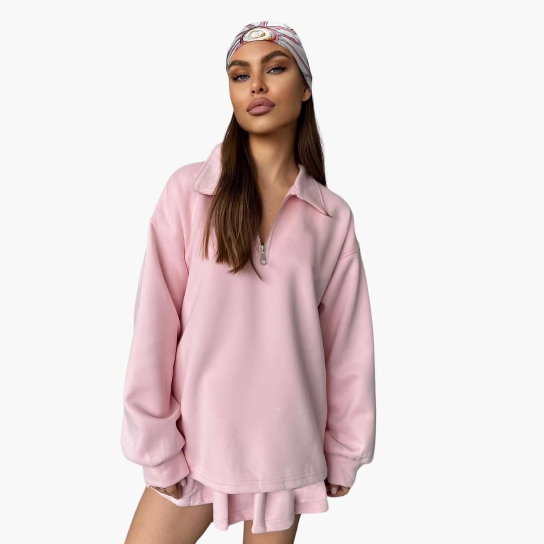 Damen Pullover mit Halbzipp und Faltenrock