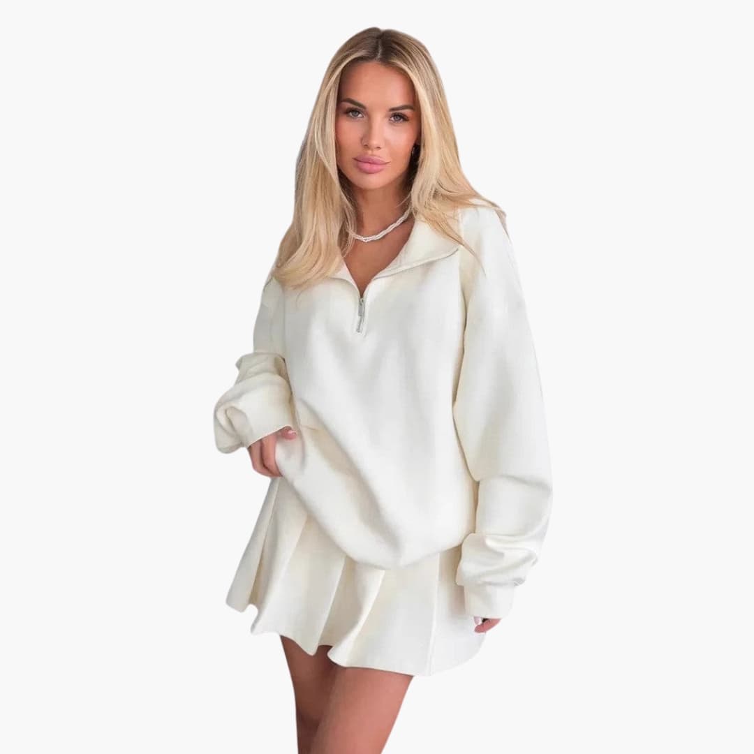 Damen Pullover mit Halbzipp und Faltenrock