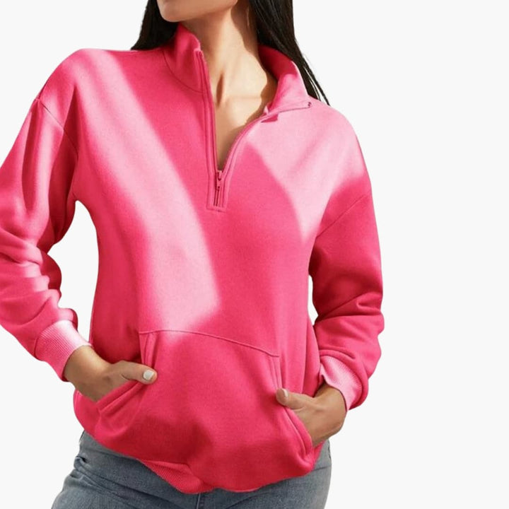 Damen Pullover mit Halbzipp und Kängurutasche