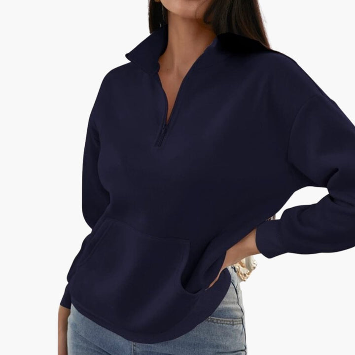 Damen Pullover mit Halbzipp und Kängurutasche