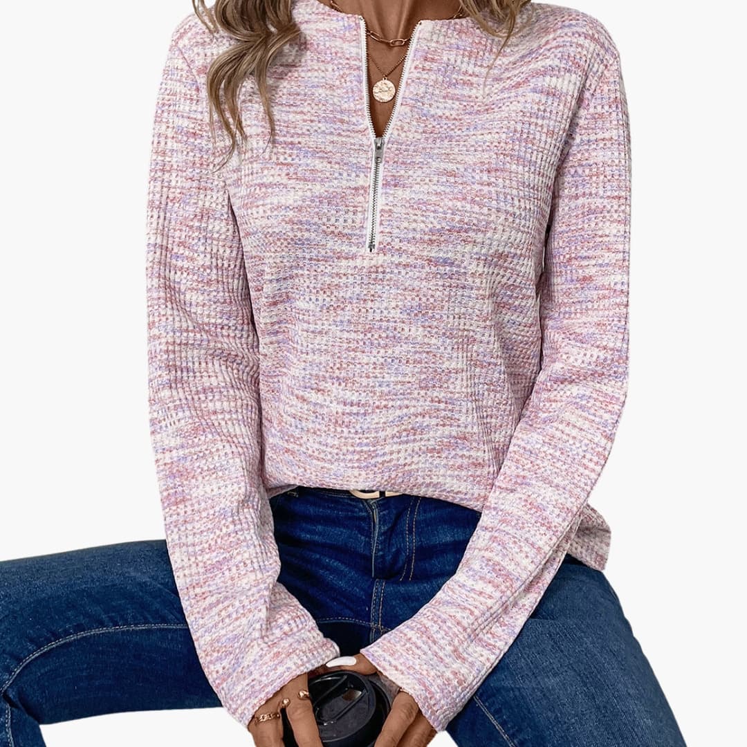 Damen Pullover mit Halbzipp und strukturierter Oberfläche