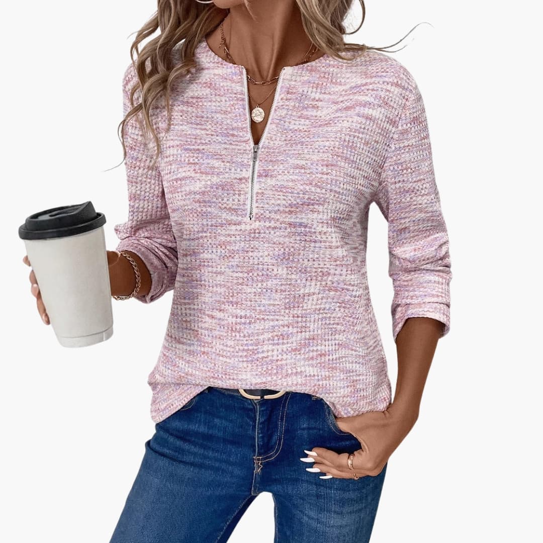 Damen Pullover mit Halbzipp und strukturierter Oberfläche