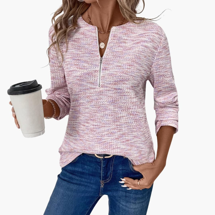 Damen Pullover mit Halbzipp und strukturierter Oberfläche