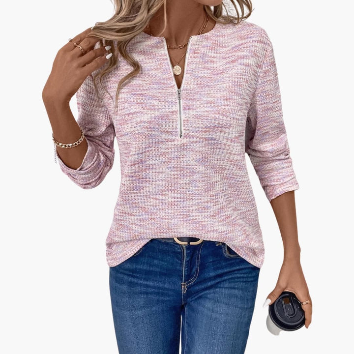 Damen Pullover mit Halbzipp und strukturierter Oberfläche