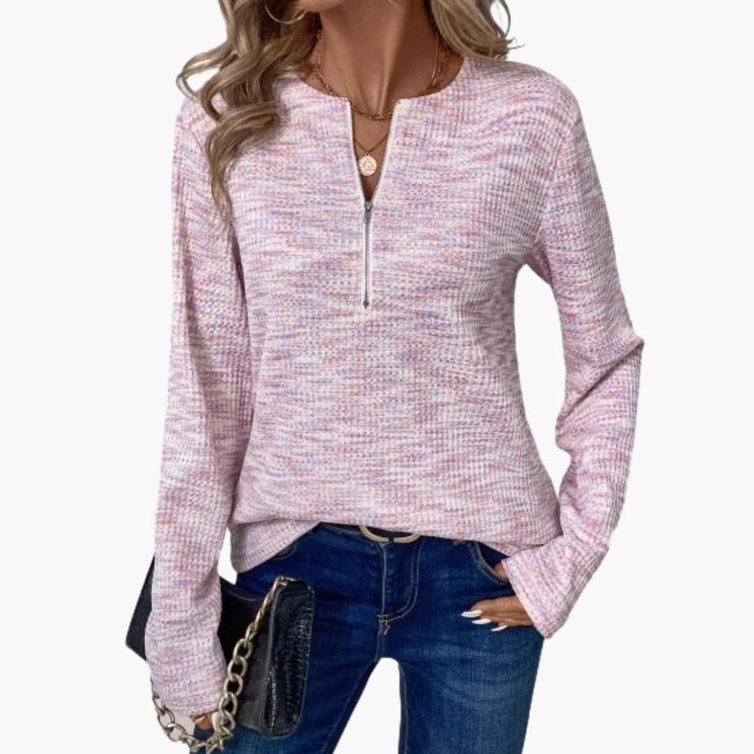 Damen Pullover mit Halbzipp und strukturierter Oberfläche