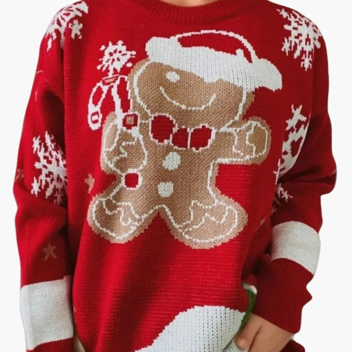 Damen Pullover mit Lebkuchen Motiv und strukturierter Strickoberfläche