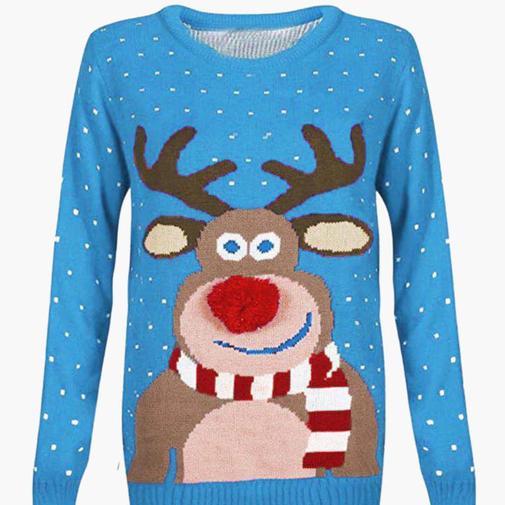 Damen Pullover mit Rentiermotiv und strukturierter Oberfläche