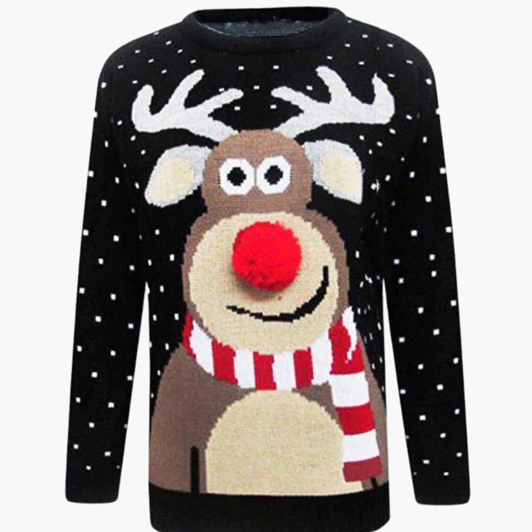 Damen Pullover mit Rentiermotiv und strukturierter Oberfläche