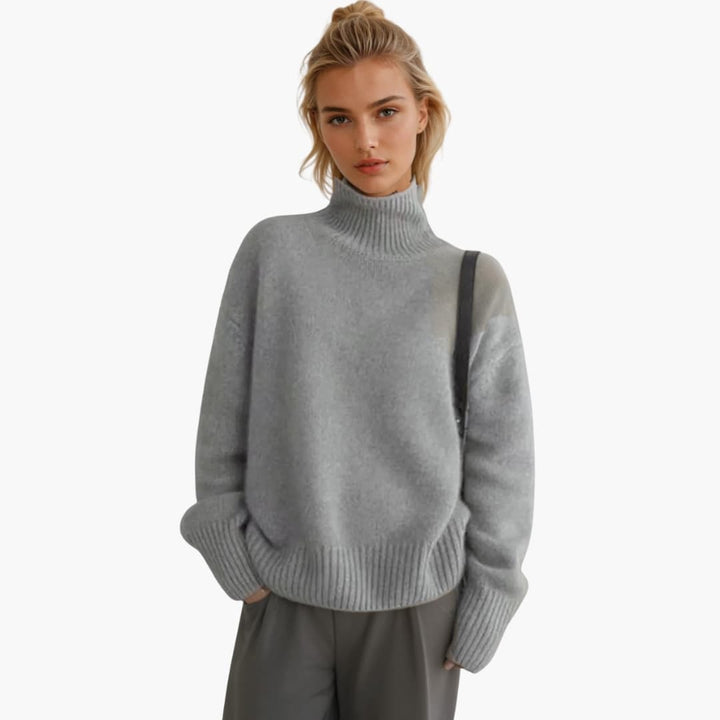 Damen Pullover mit Rollkragen und Rippbündchen