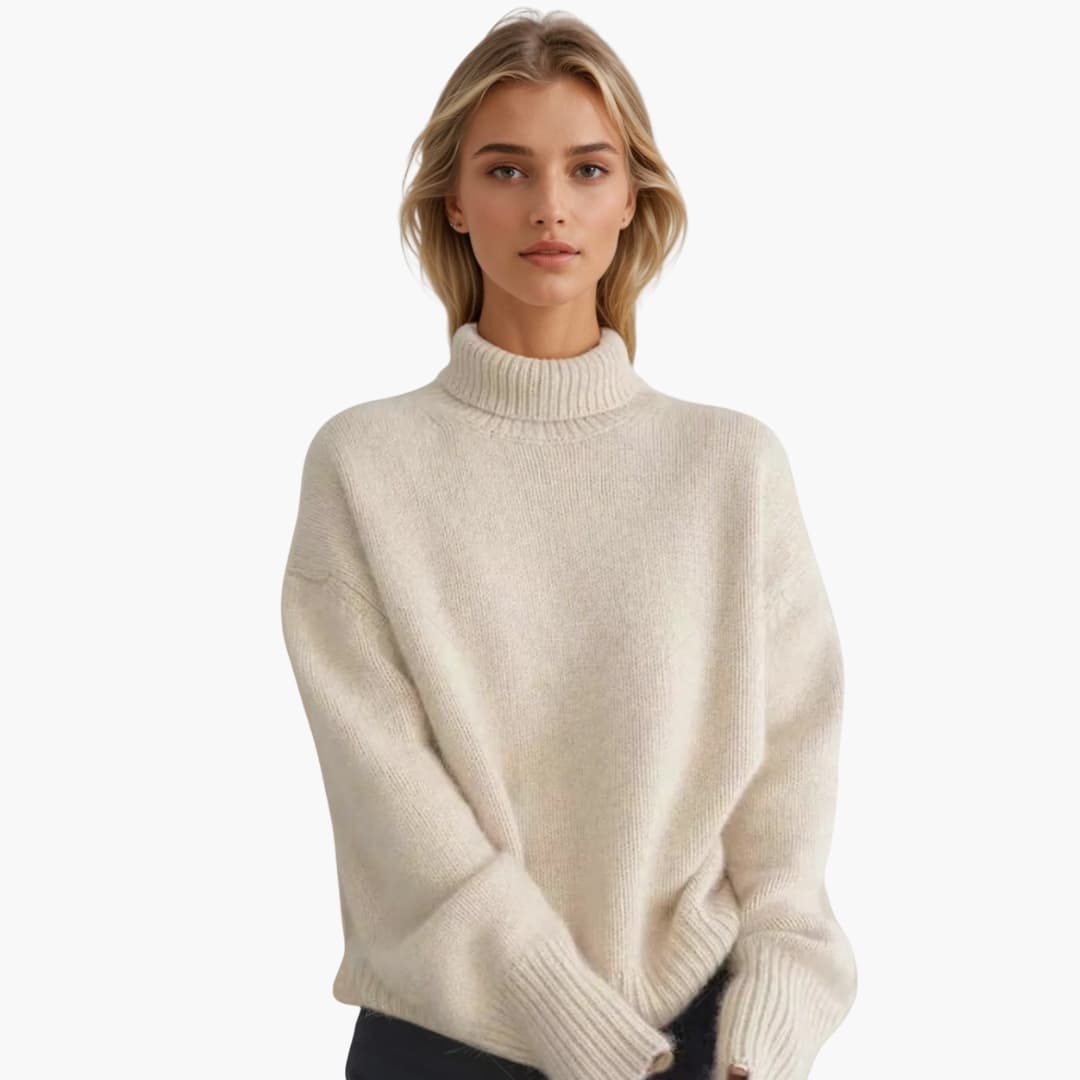 Damen Pullover mit Rollkragen und Rippbündchen