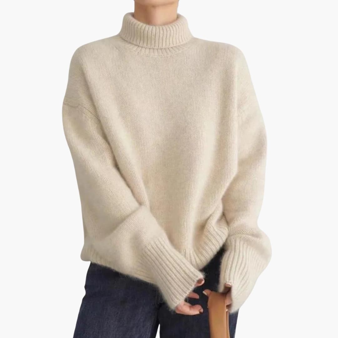 Damen Pullover mit Rollkragen und Rippbündchen