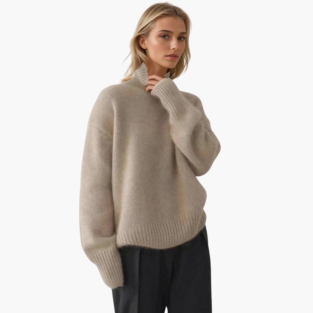 Damen Pullover mit Rollkragen und Rippbündchen