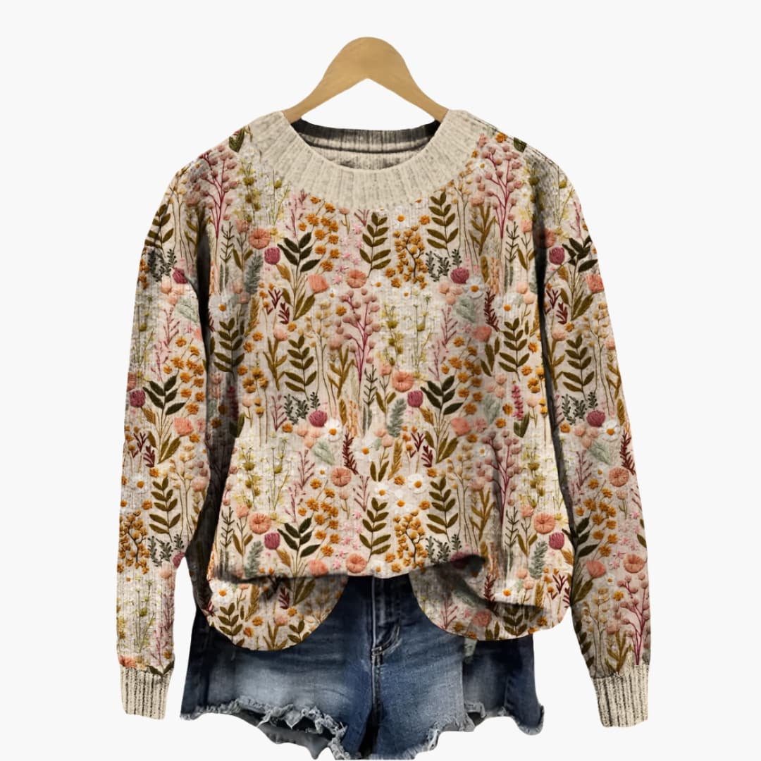 Damen Pullover mit Rundhalsausschnitt und Rippbündchen