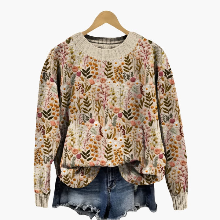 Damen Pullover mit Rundhalsausschnitt und Rippbündchen