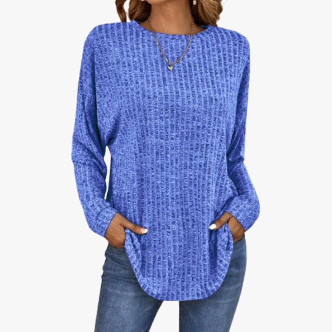 Damen Pullover mit Rundhals und geripptem Saum